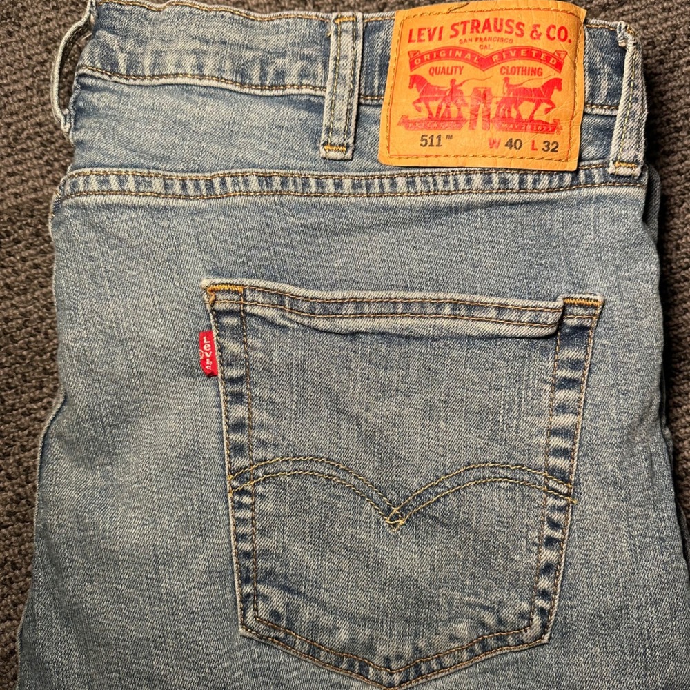 Levis 511 Slim Fit Jeans Mens 40x32 Light Wash Blue Denim 04511-1390 - Picture 2 of 11